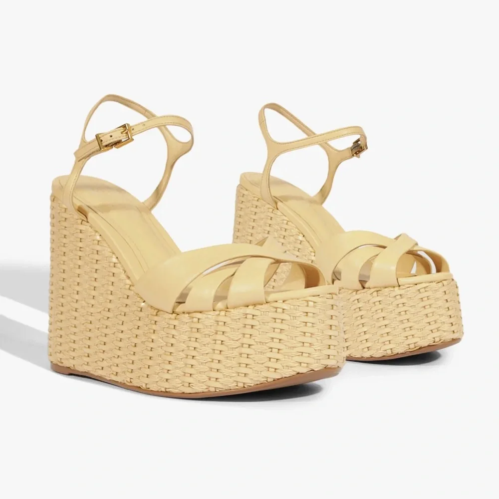 New Anthropologie Schutz Platform Straw Keefa Woven Wedge Sandals